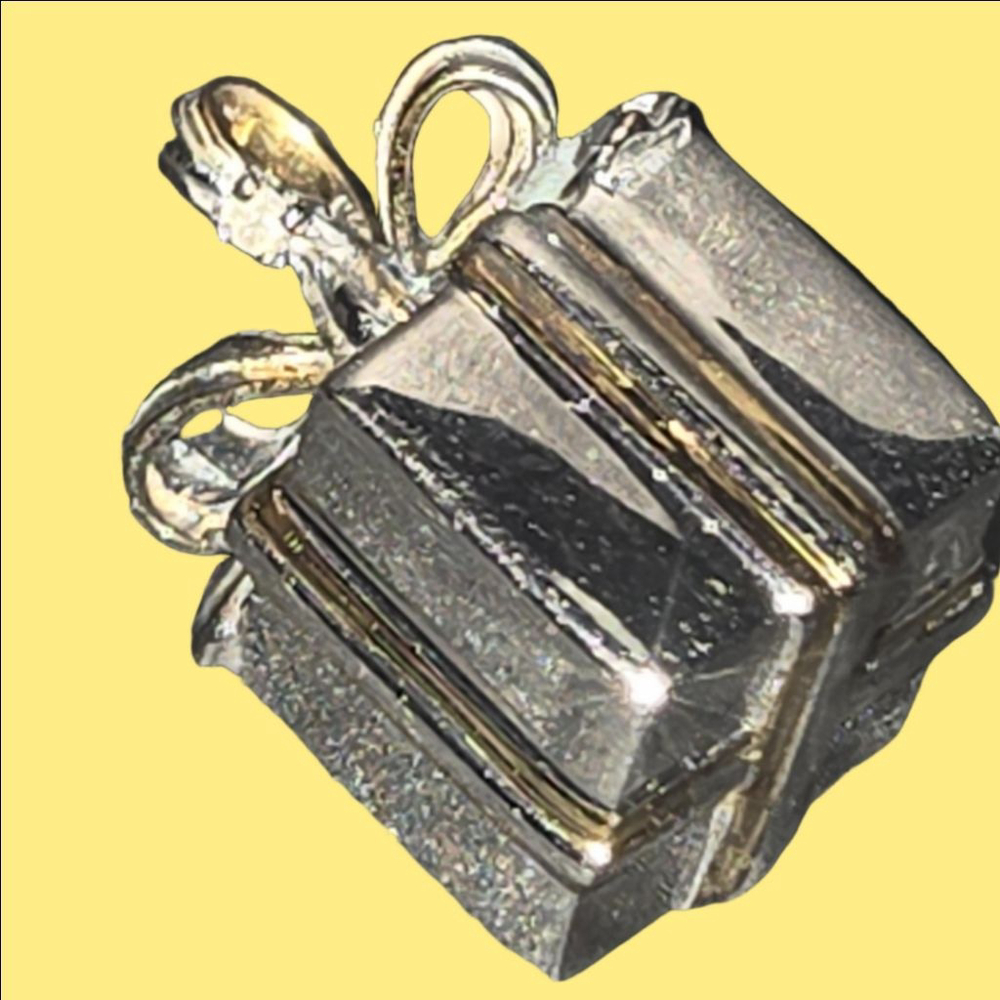 BGE 14K Gold Accent Sterling Silver 925 Gift Box Pendant with Genuine Diamond
